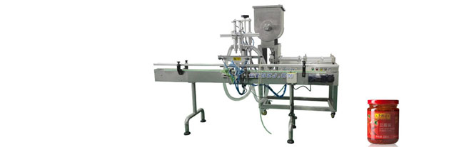 雙頭臥式攪拌直線醬料灌裝機,豆豉醬灌裝機